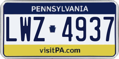 PA license plate LWZ4937