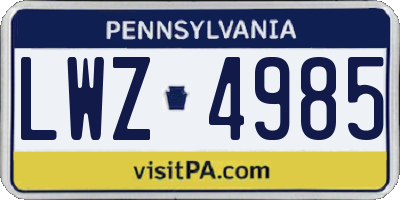PA license plate LWZ4985
