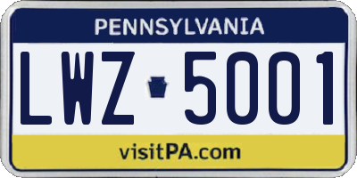 PA license plate LWZ5001