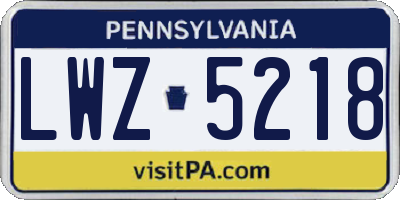 PA license plate LWZ5218