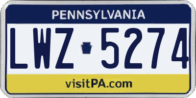 PA license plate LWZ5274