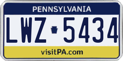 PA license plate LWZ5434