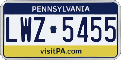 PA license plate LWZ5455