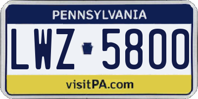 PA license plate LWZ5800