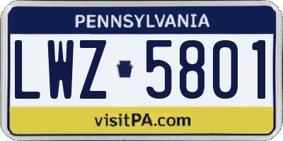 PA license plate LWZ5801