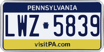 PA license plate LWZ5839