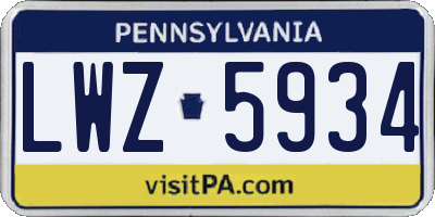 PA license plate LWZ5934