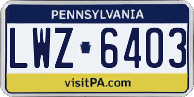 PA license plate LWZ6403