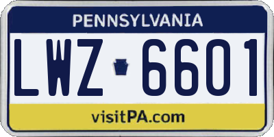 PA license plate LWZ6601