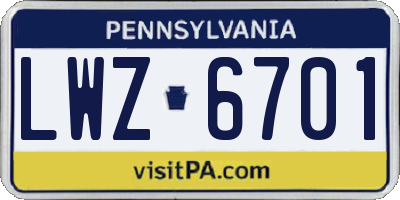 PA license plate LWZ6701