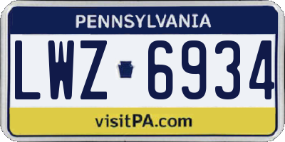 PA license plate LWZ6934