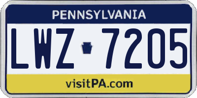 PA license plate LWZ7205