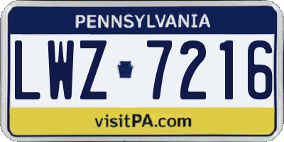 PA license plate LWZ7216