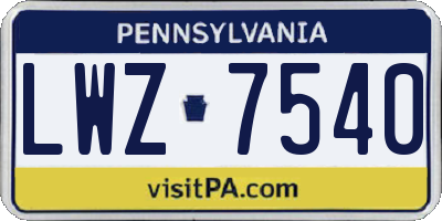 PA license plate LWZ7540