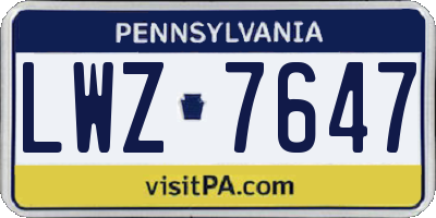 PA license plate LWZ7647