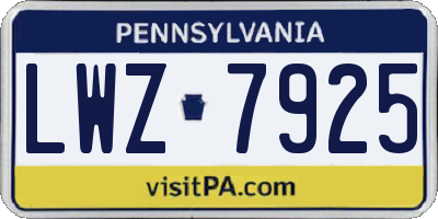 PA license plate LWZ7925