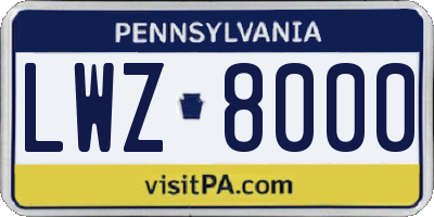 PA license plate LWZ8000