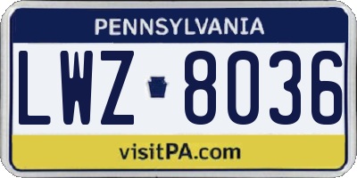 PA license plate LWZ8036