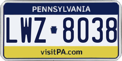 PA license plate LWZ8038