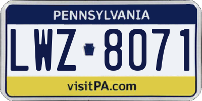 PA license plate LWZ8071