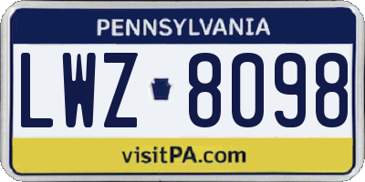 PA license plate LWZ8098