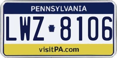 PA license plate LWZ8106