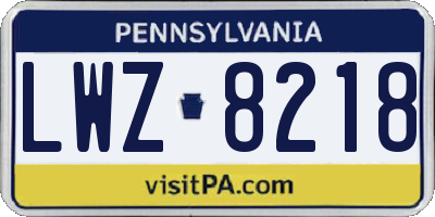 PA license plate LWZ8218
