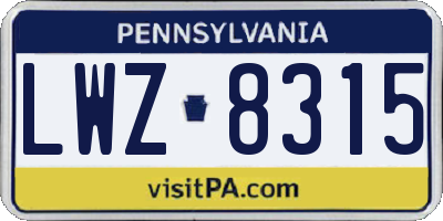 PA license plate LWZ8315