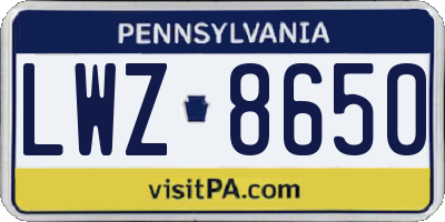 PA license plate LWZ8650