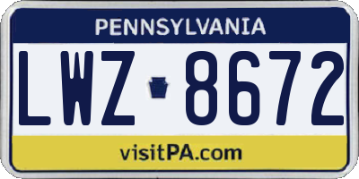 PA license plate LWZ8672