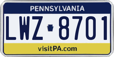 PA license plate LWZ8701
