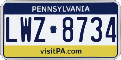 PA license plate LWZ8734