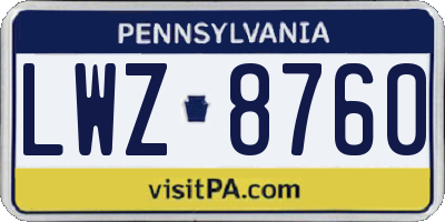 PA license plate LWZ8760