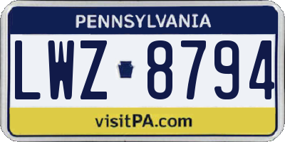 PA license plate LWZ8794