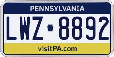 PA license plate LWZ8892