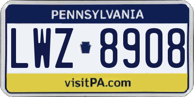 PA license plate LWZ8908