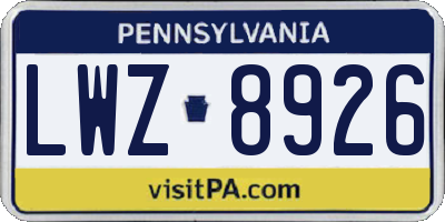 PA license plate LWZ8926