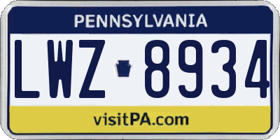 PA license plate LWZ8934