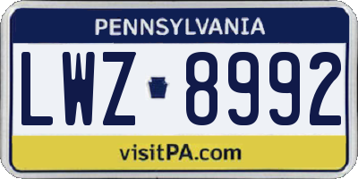 PA license plate LWZ8992