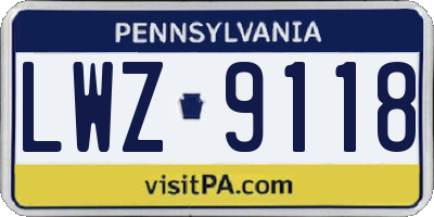 PA license plate LWZ9118