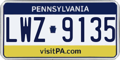 PA license plate LWZ9135