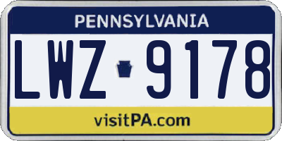 PA license plate LWZ9178