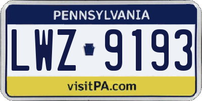 PA license plate LWZ9193
