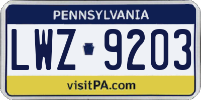 PA license plate LWZ9203