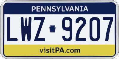 PA license plate LWZ9207