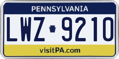 PA license plate LWZ9210