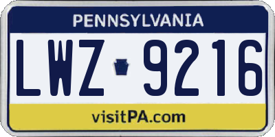 PA license plate LWZ9216