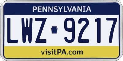 PA license plate LWZ9217