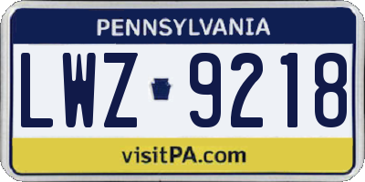 PA license plate LWZ9218