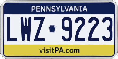 PA license plate LWZ9223